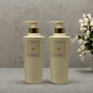 500ml plastic unique shape pet beige lotion shampoo shower gel bottle cosmetic packaging with gold pump